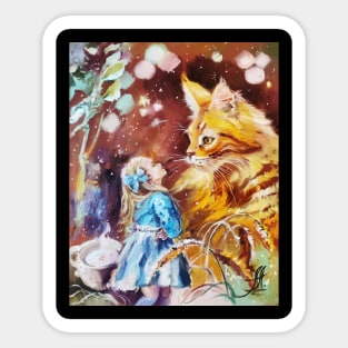 Alice in Wonderland and big Maine Coon Cat Sticker